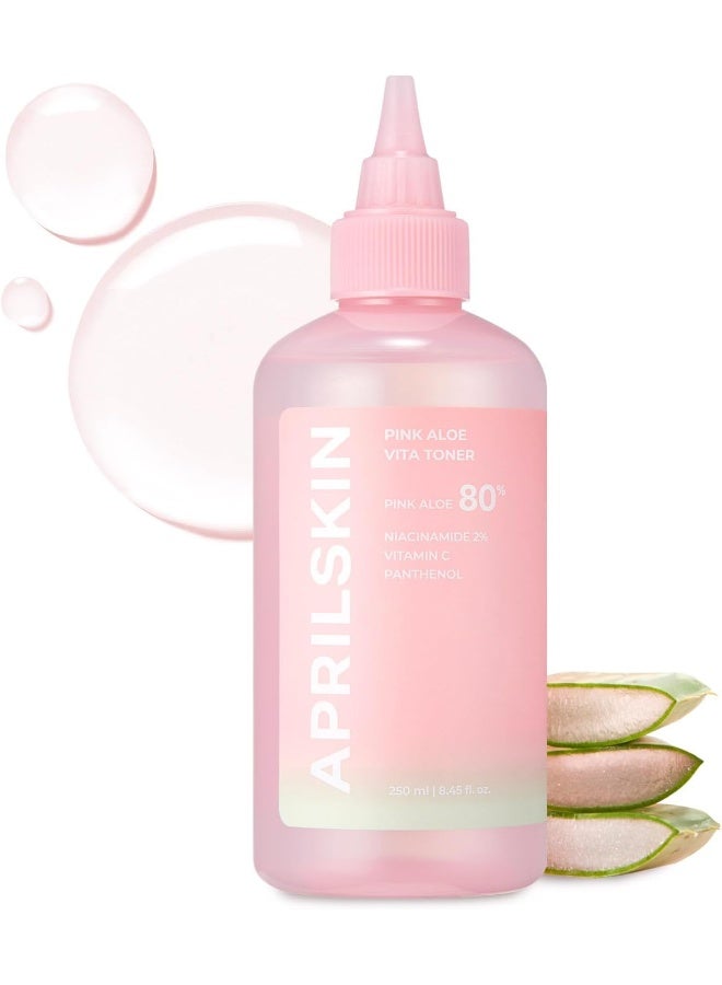 APRILSKIN April Skin Pink Aloe Vita Toner Hydrating Soothing Brightening for Sensitive Skin 250ml - Image 1