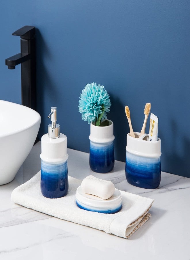 RZCNC Navy Blue Ceramic Soap Dispenser for Kitchen, Refillable Hand Dispenser with Rust Proof Stainless Steel Pump, 12Oz Lotion Dispenser Bathroom for Dish Soap, Hand soap. - Image 5