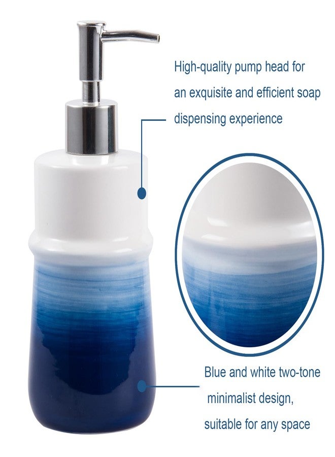 RZCNC Navy Blue Ceramic Soap Dispenser for Kitchen, Refillable Hand Dispenser with Rust Proof Stainless Steel Pump, 12Oz Lotion Dispenser Bathroom for Dish Soap, Hand soap. - Image 3