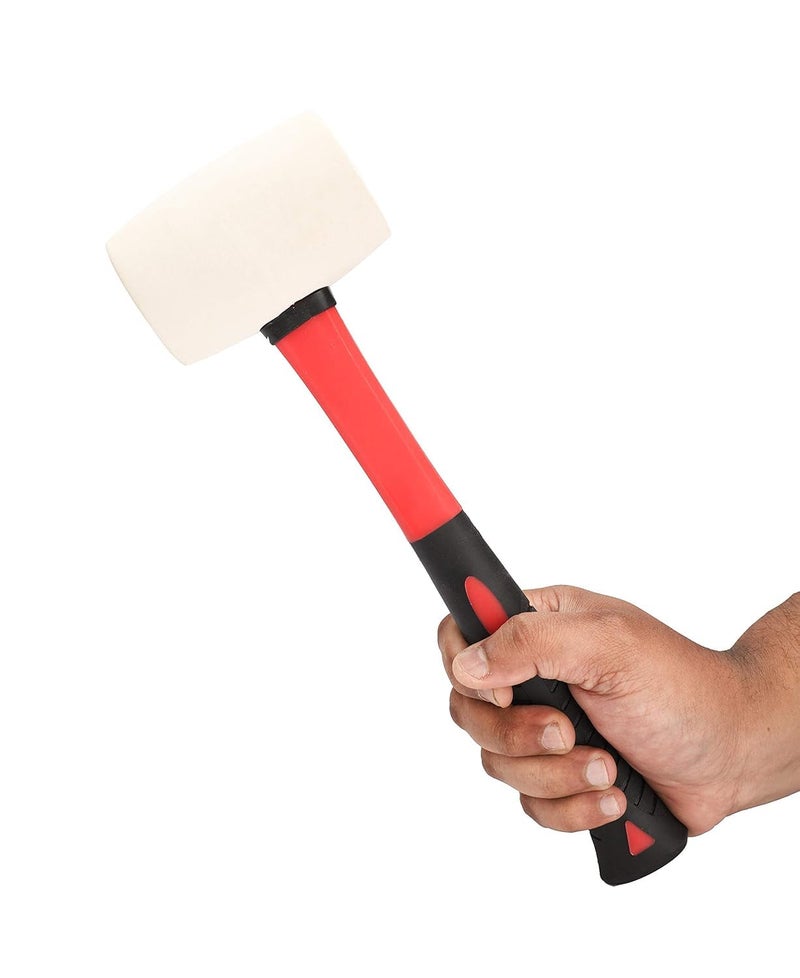 Zaptec Rubber Mallet With Shock Absorbing Fiberglass Handle & Textured Cushion Grip 450 Gram (White Head) - Image 3