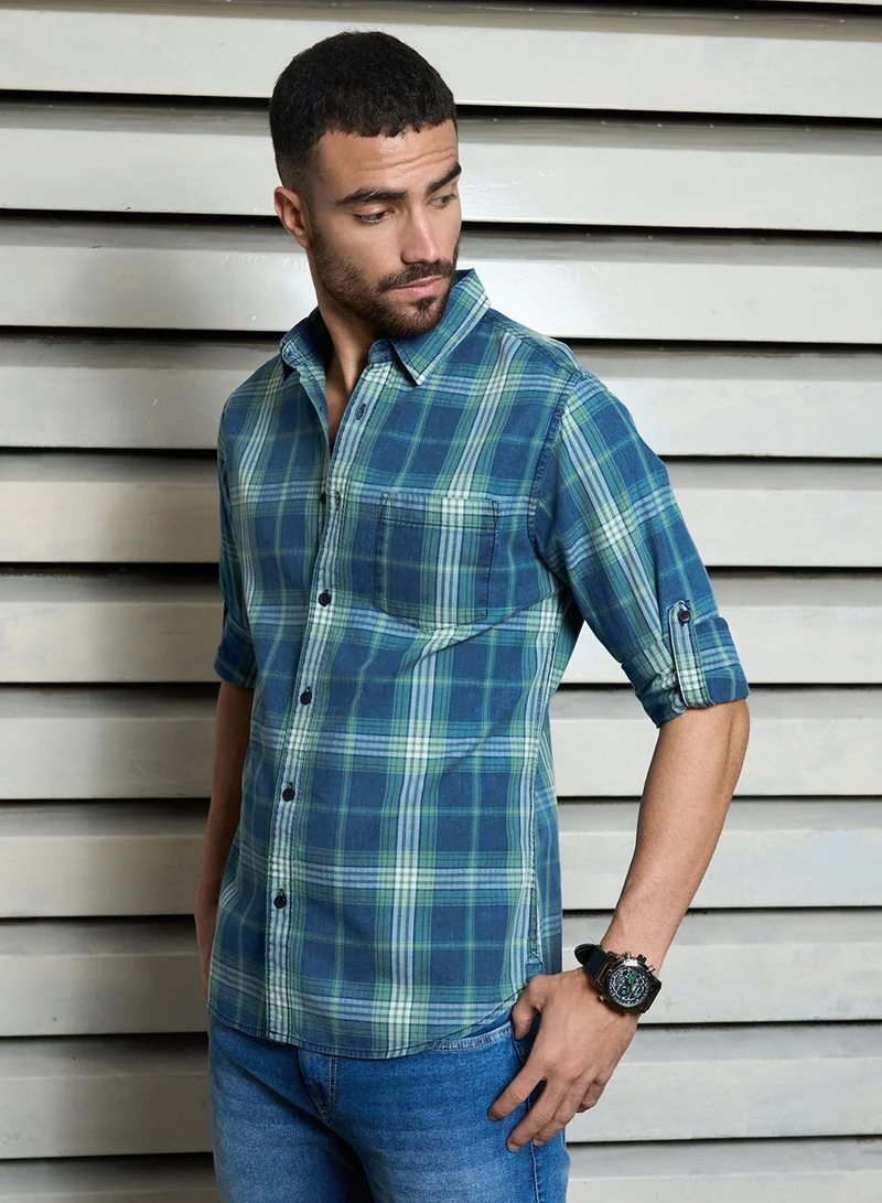 HIGH STAR Men's Multicolour 100% Cotton Checkered Button Down Regular Fit Shirt