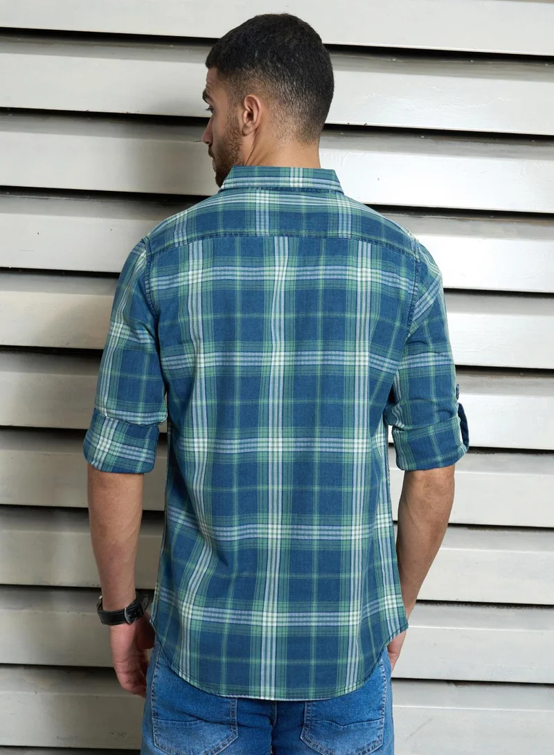 HIGH STAR Men's Multicolour 100% Cotton Checkered Button Down Regular Fit Shirt