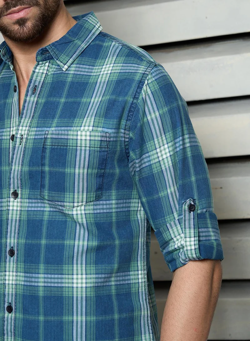 HIGH STAR Men's Multicolour 100% Cotton Checkered Button Down Regular Fit Shirt