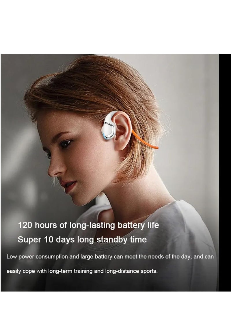 Excefore Open Ear Headphones, Bluetooth 5.3 Wireless Open Ear Lightweight Headphones with Built-in Mic, Noise-Cancellation Mic for Clear Calls, IPX7 Waterproof,for Sports Workout Gaming (White+Orange) - Image 2