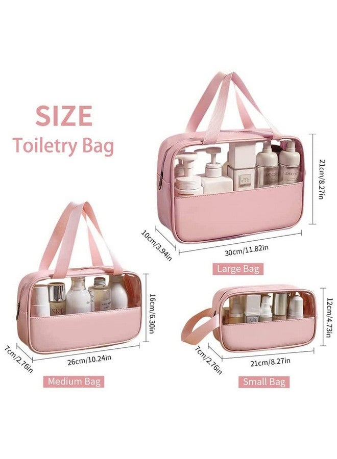 HOOPOES Travel Toiletry Pouch for Women & Men, Portable Cosmetic Organizer Bag for Full-Sized Shampoo, Brushes Set, Toys, Stationery, Bathroom & Makeup Accessories (Pink, 3 pcs Set) - Image 3