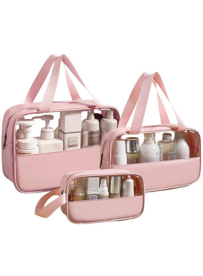 HOOPOES Travel Toiletry Pouch for Women & Men, Portable Cosmetic Organizer Bag for Full-Sized Shampoo, Brushes Set, Toys, Stationery, Bathroom & Makeup Accessories (Pink, 3 pcs Set) - Image 1