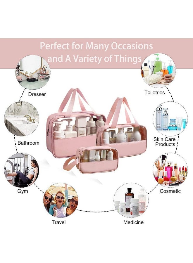HOOPOES Travel Toiletry Pouch for Women & Men, Portable Cosmetic Organizer Bag for Full-Sized Shampoo, Brushes Set, Toys, Stationery, Bathroom & Makeup Accessories (Pink, 3 pcs Set) - Image 4