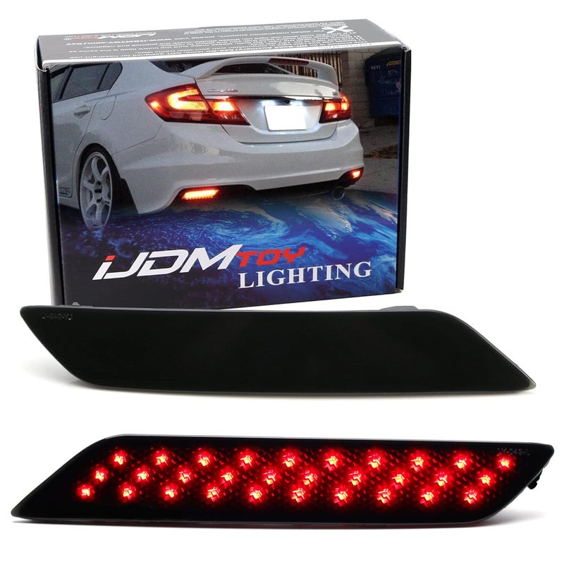 iJDMTOY Smoked Lens 60SMD LED Bumper Reflector Lights Compatible With 20132015 Honda Civic Sedan Function as Tail Brake  Rear Fog Lamps