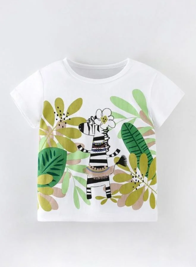YUNIQEE White Printed Short Sleeve Crew Neck T-Shirt