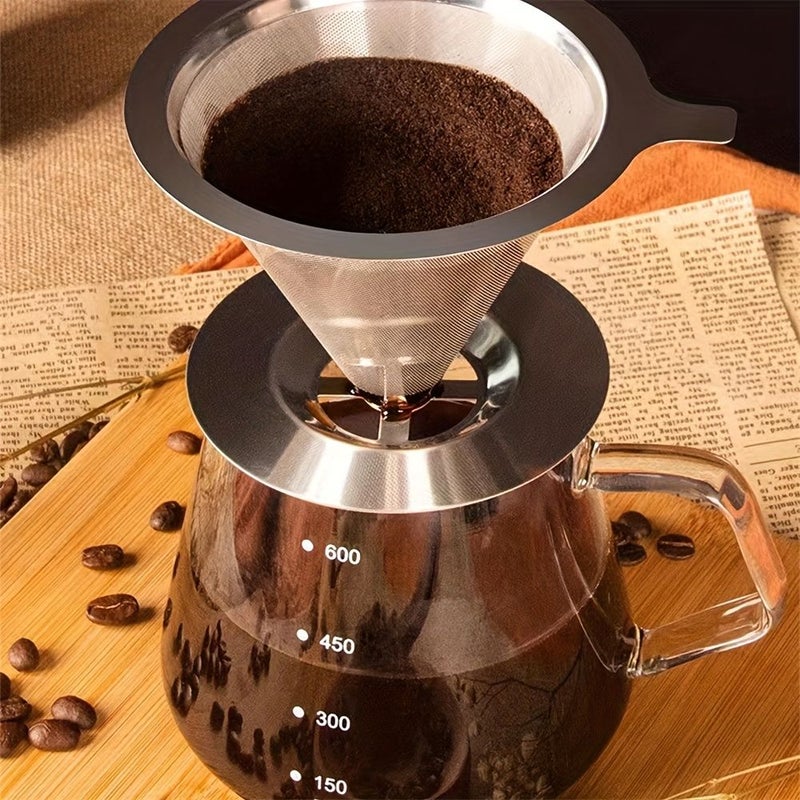 Stainless Steel Pour Over Coffee Dripper Silvery One Size Kitchen Tool - Image 1