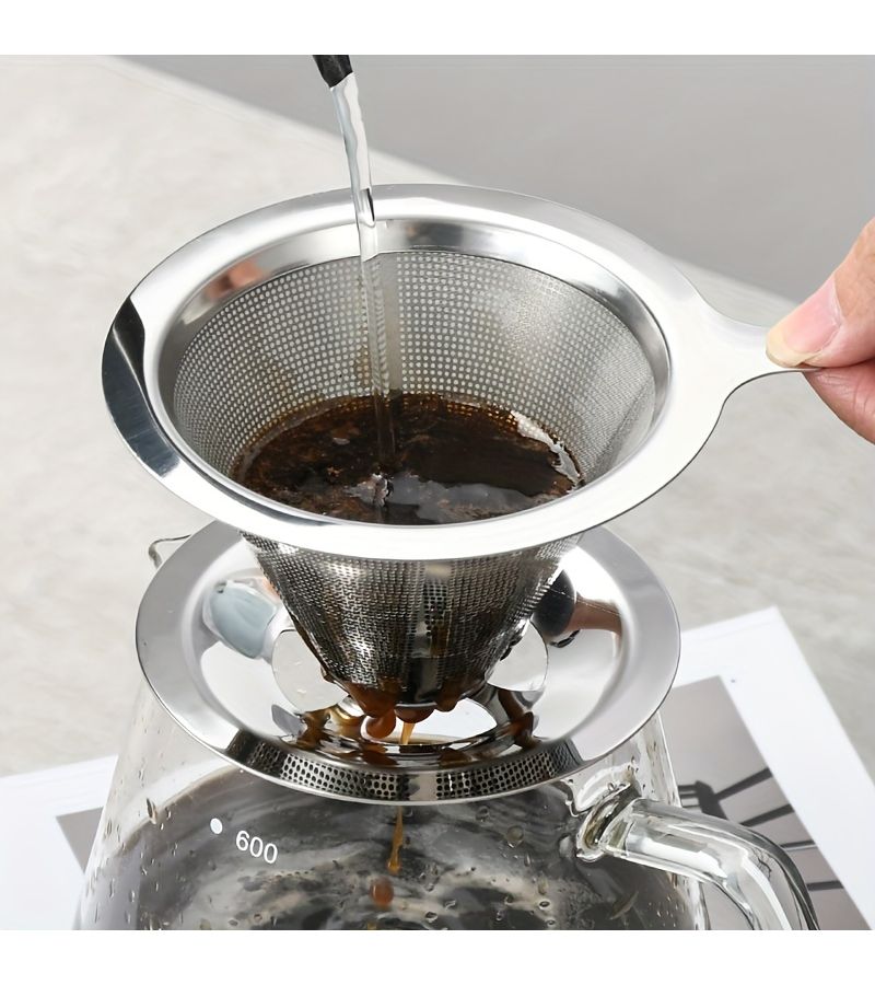 Stainless Steel Pour Over Coffee Dripper Silvery One Size Kitchen Tool - Image 5