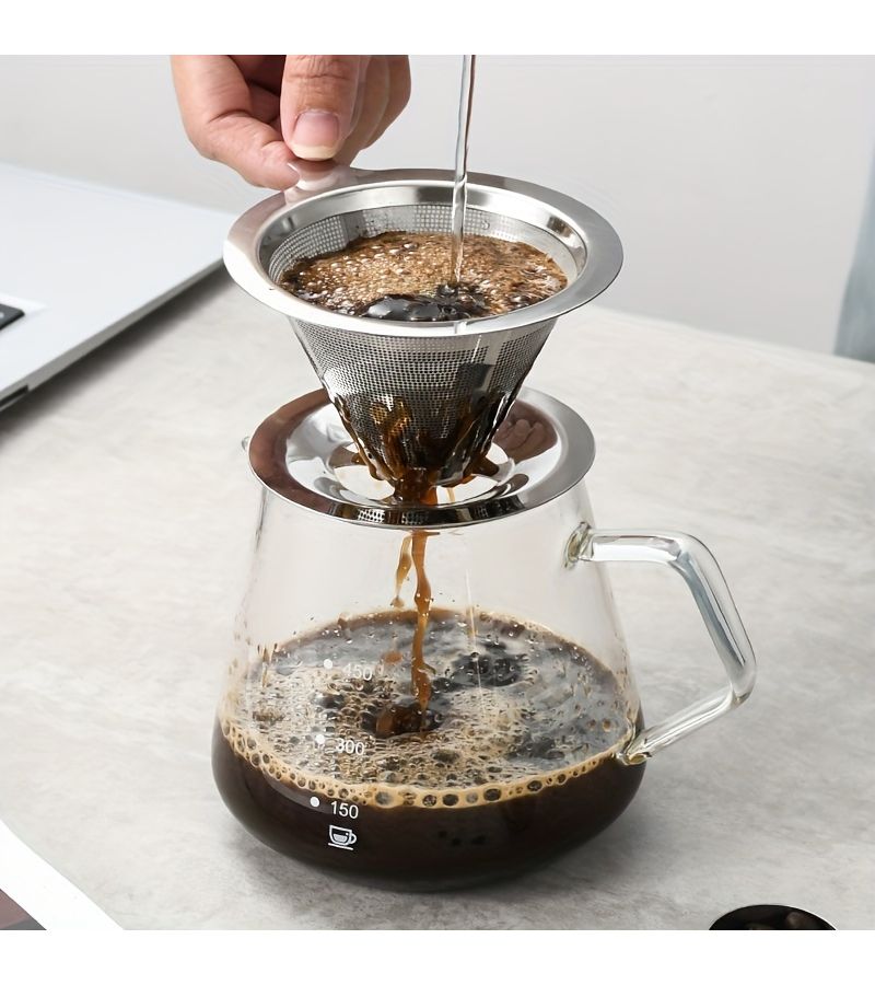 Stainless Steel Pour Over Coffee Dripper Silvery One Size Kitchen Tool - Image 3