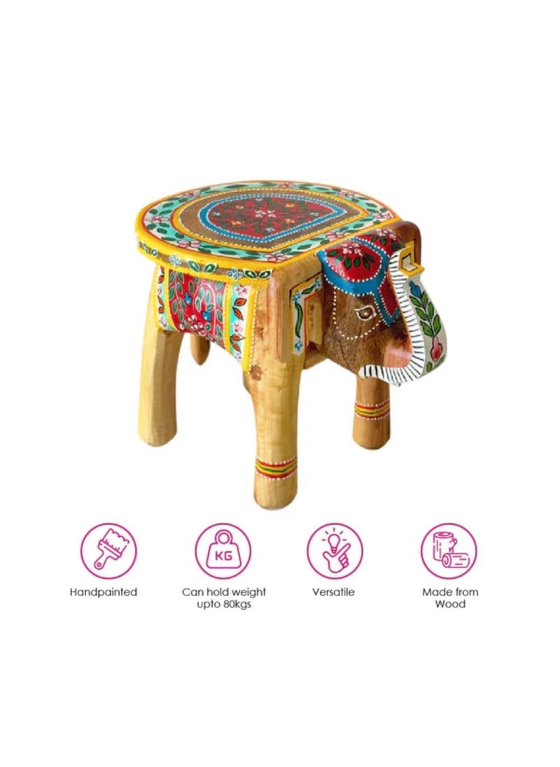 NANDANI WOOD HOME DECOR NANDANI WOOD HOME DECOR Handcrafted Wooden Elephant Stool for Home Decoration Multicolour Decorative Accent Furniture Plant Stand Compact Side Table for Living Room Bedroom or Office  - Image 3