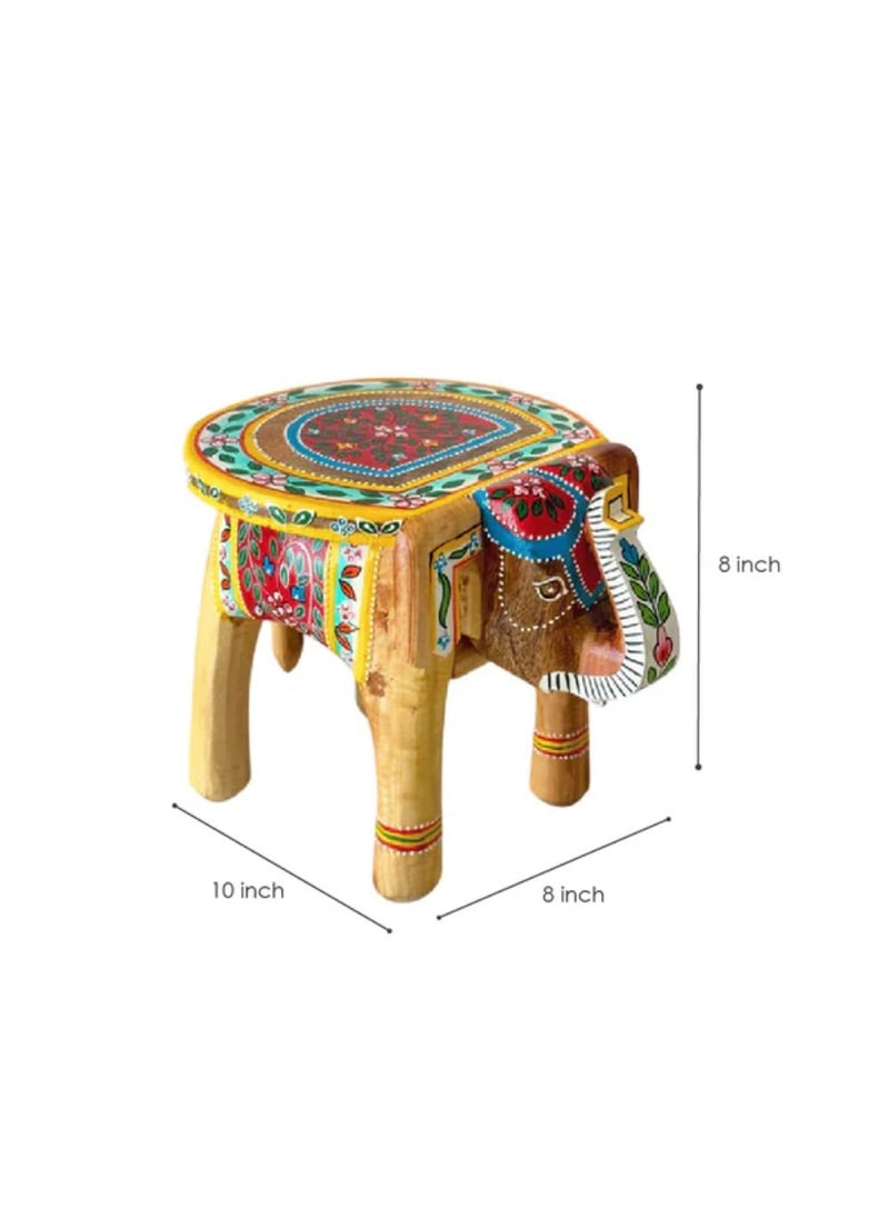 NANDANI WOOD HOME DECOR NANDANI WOOD HOME DECOR Handcrafted Wooden Elephant Stool for Home Decoration Multicolour Decorative Accent Furniture Plant Stand Compact Side Table for Living Room Bedroom or Office  - Image 2