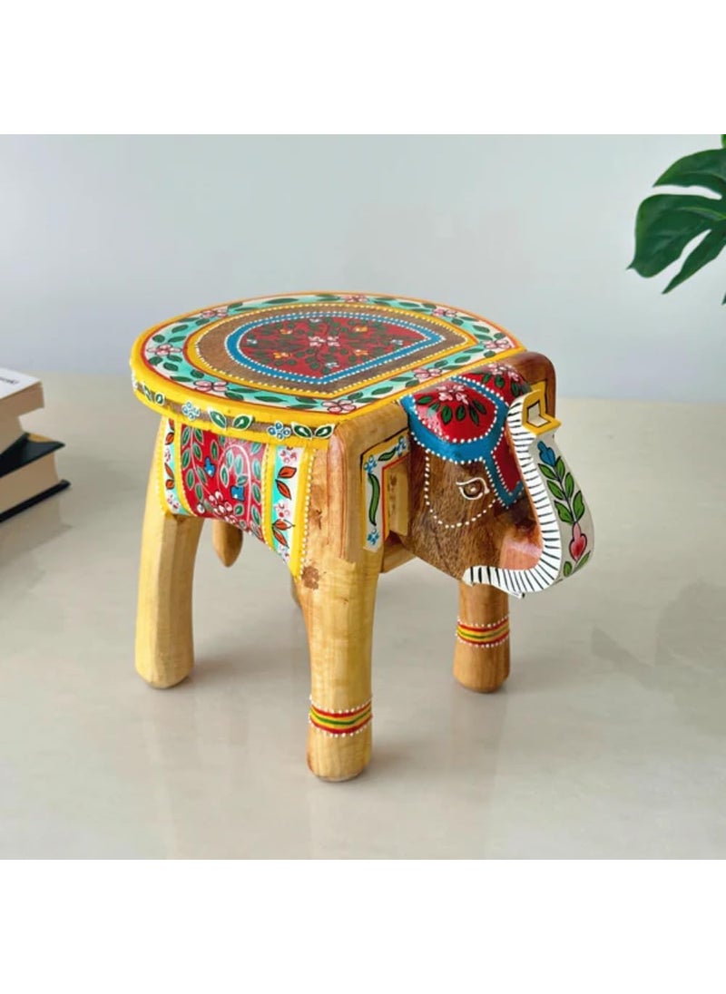 NANDANI WOOD HOME DECOR NANDANI WOOD HOME DECOR Handcrafted Wooden Elephant Stool for Home Decoration Multicolour Decorative Accent Furniture Plant Stand Compact Side Table for Living Room Bedroom or Office  - Image 5