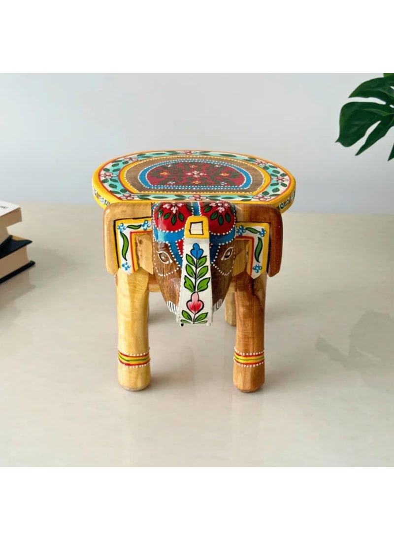 NANDANI WOOD HOME DECOR NANDANI WOOD HOME DECOR Handcrafted Wooden Elephant Stool for Home Decoration Multicolour Decorative Accent Furniture Plant Stand Compact Side Table for Living Room Bedroom or Office  - Image 4