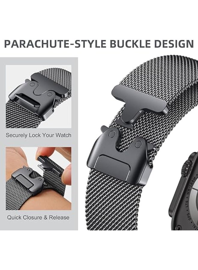 Generi Strap Compatible with Apple Watch Ultra 2/Ultra 49mm, Stainless Steel Mesh Loop Strap with Parachute-style Buckle for Apple Watch Series - Image 3