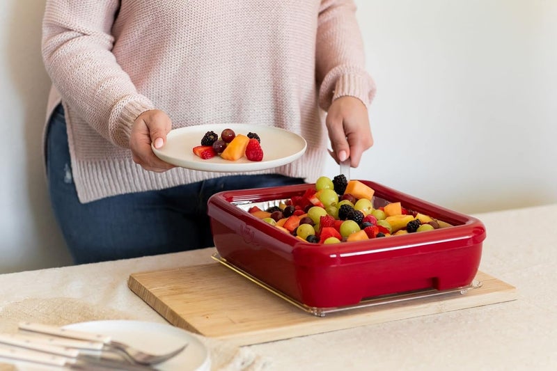 Fancy Panz - Red Classic Aluminum Foil Pan Carrier with Lid - Elevated Food Serving Tray - Portable Casserole Carrier with Lid - Made in The USA Hosting Essentials - Image 2