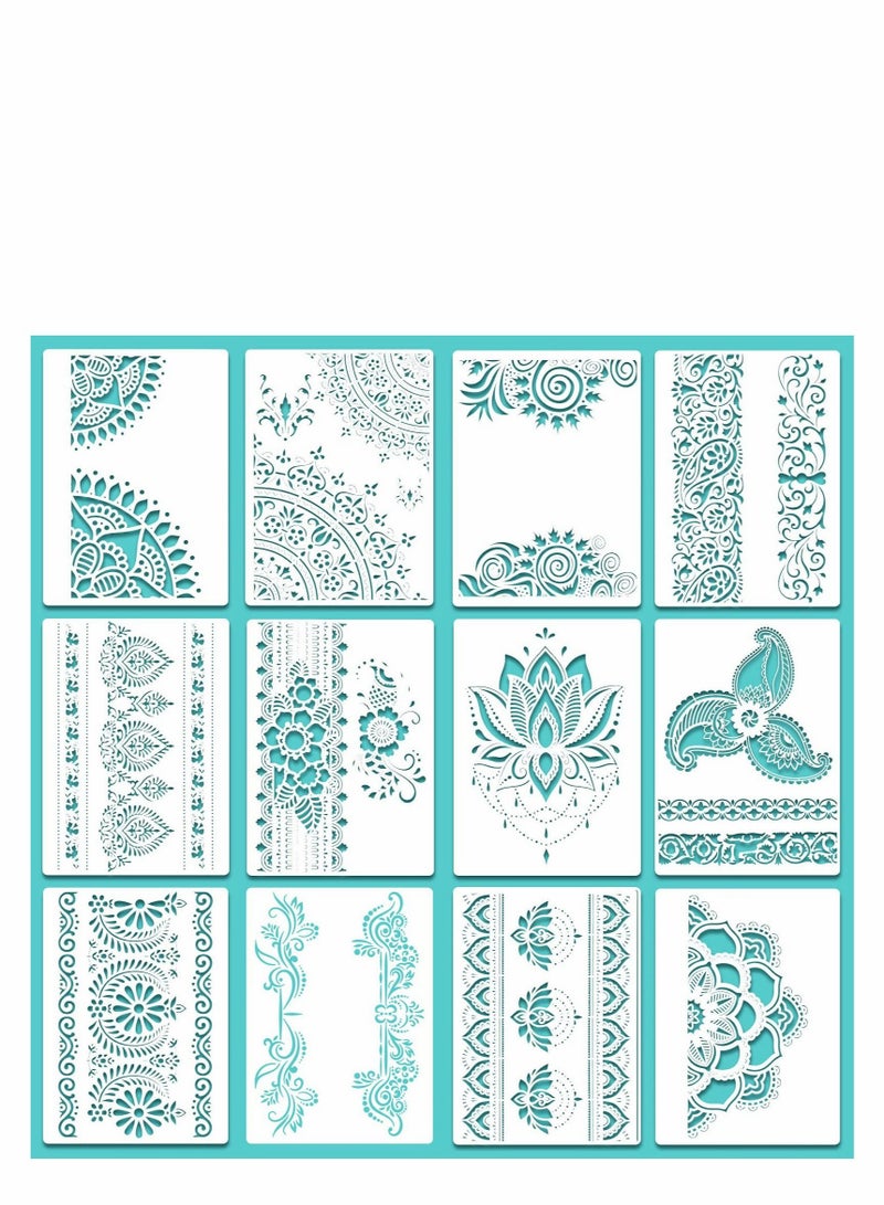 كابتن تيك Large Mandala Stencil Reusable Mandala Painting Templates 8.3 x 11.7 Inch Floral Design Stencil Mandala Drawing Craft Stencil for DIY Wall, Tile, Furniture, Canva, Outdoor Indoor Decoration, 12 Piece - Image 1