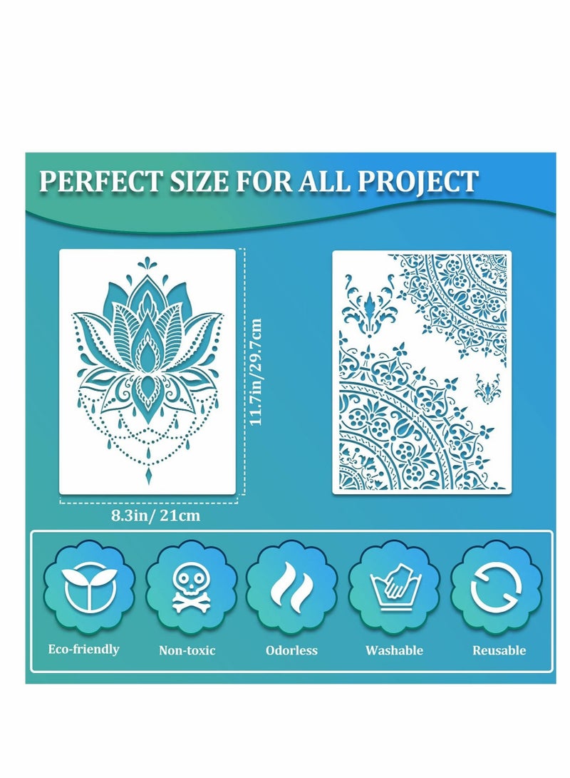 كابتن تيك Large Mandala Stencil Reusable Mandala Painting Templates 8.3 x 11.7 Inch Floral Design Stencil Mandala Drawing Craft Stencil for DIY Wall, Tile, Furniture, Canva, Outdoor Indoor Decoration, 12 Piece - Image 2