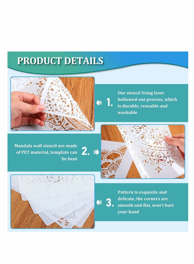 كابتن تيك Large Mandala Stencil Reusable Mandala Painting Templates 8.3 x 11.7 Inch Floral Design Stencil Mandala Drawing Craft Stencil for DIY Wall, Tile, Furniture, Canva, Outdoor Indoor Decoration, 12 Piece - Image 3