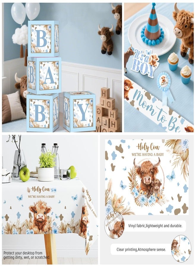 Cocomigo 241pcs Highland Cow Baby Shower Decorations for Boy, One-stop Package Includes 40 Plates 2 Tablecloths 1 Sash and 1 Pin, Complete Balloon Arch Tableware Set for Baby Shower - Image 2