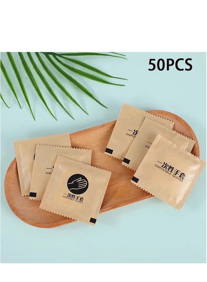 GMORO 50 Pieces Disposable Food Preparation Gloves of Plastic Food Safe Disposable Gloves,Each Individually Wrapped in Kraft Paper - Image 1