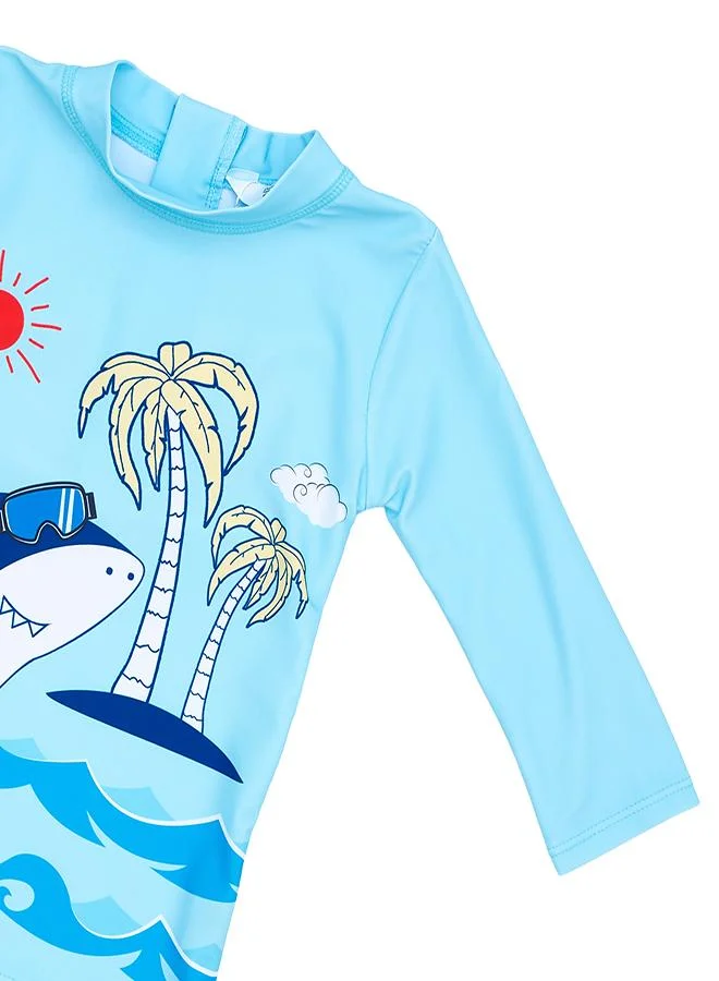 babyqlo Beach Shark 3 Pc Boys Swimsuit Set Blue