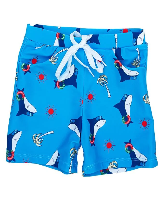 babyqlo Beach Shark 3 Pc Boys Swimsuit Set Blue
