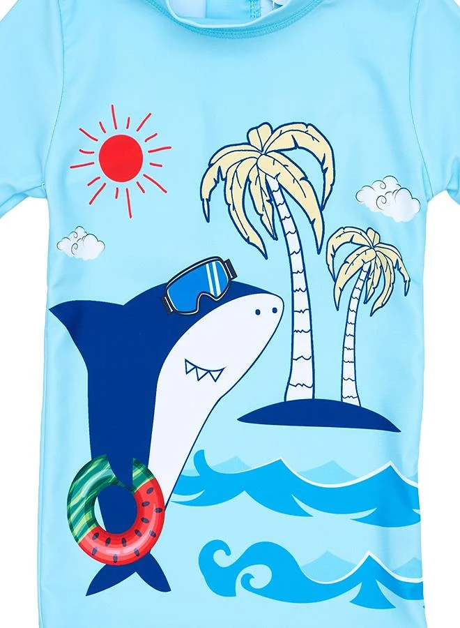 babyqlo Beach Shark 3 Pc Boys Swimsuit Set Blue