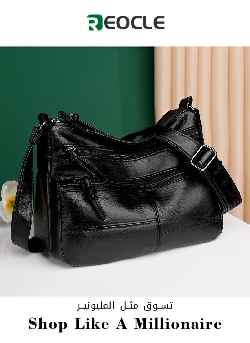 REOCLE Women's Shoulder Bag Soft PU Leather Crossbody Bag with Multi Pocket Lightweight Travel Top-Handle Handbag Purse  - Image 1