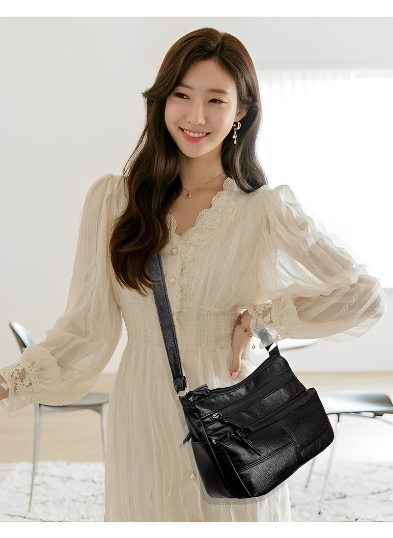 REOCLE Women's Shoulder Bag Soft PU Leather Crossbody Bag with Multi Pocket Lightweight Travel Top-Handle Handbag Purse  - Image 3