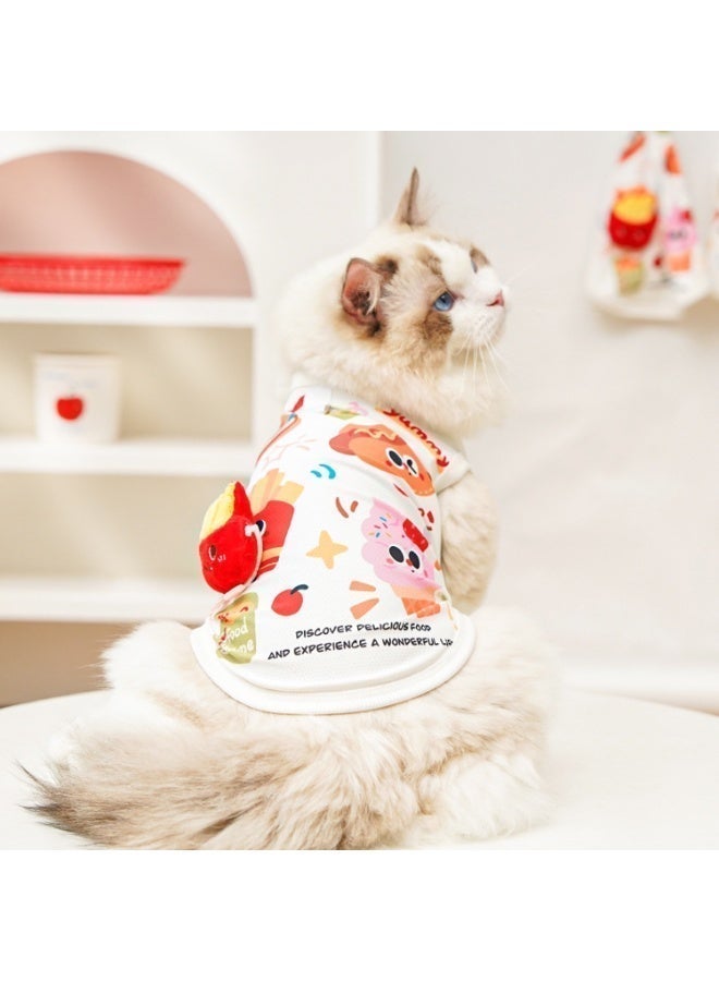 Pack of 2 Pet Clothes for Dogs & Cats - Breathable Dachshund & Burger Fries Design - Cute Cartoon Summer Outfits with Leash Attachment, Size L - Image 2