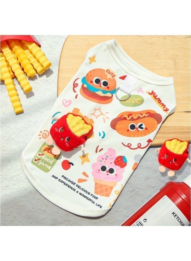 Pack of 2 Pet Clothes for Dogs & Cats - Breathable Dachshund & Burger Fries Design - Cute Cartoon Summer Outfits with Leash Attachment, Size L - Image 4