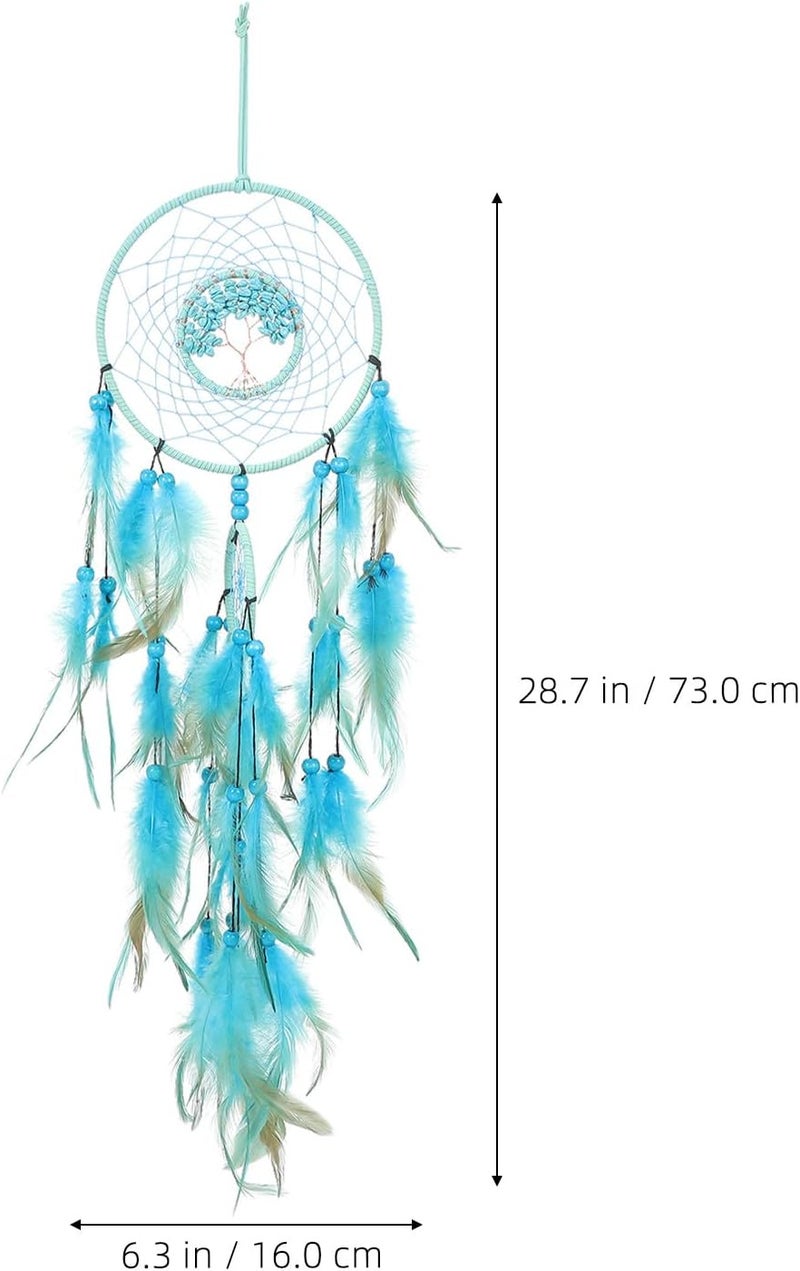 Homoyoyo Handmade Blue-Toned Dream Catcher Wall Hanging with Crystal Accent and Feather Pendant, Boho Home Decor Accent for Bedroom and Balcony, Indoor Dreamcatcher Ornament - Image 2