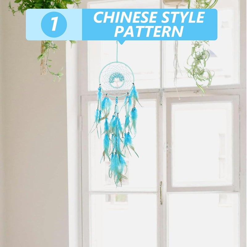 Homoyoyo Handmade Blue-Toned Dream Catcher Wall Hanging with Crystal Accent and Feather Pendant, Boho Home Decor Accent for Bedroom and Balcony, Indoor Dreamcatcher Ornament - Image 5