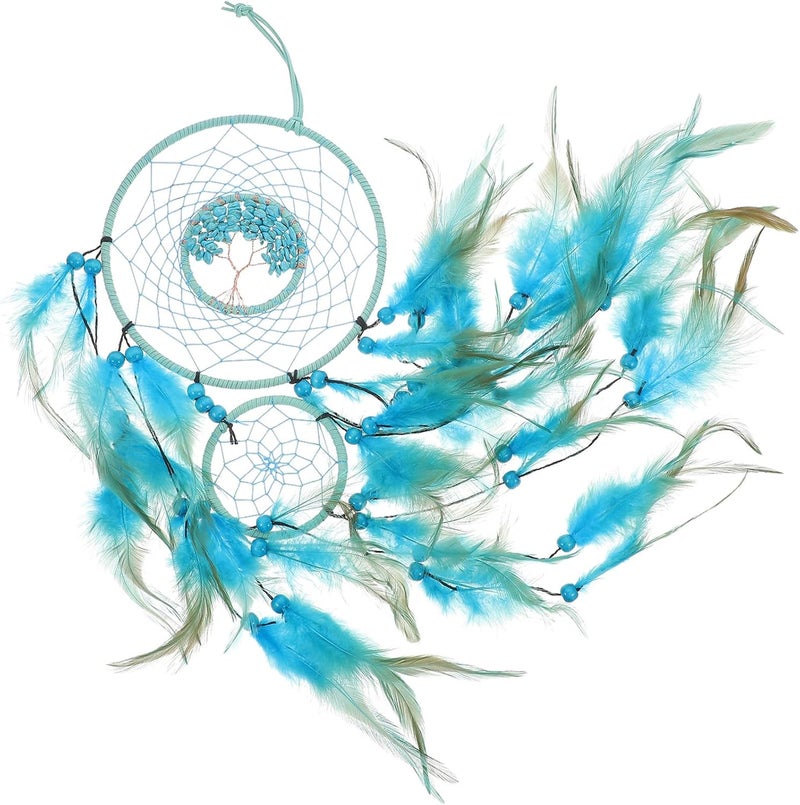 Homoyoyo Handmade Blue-Toned Dream Catcher Wall Hanging with Crystal Accent and Feather Pendant, Boho Home Decor Accent for Bedroom and Balcony, Indoor Dreamcatcher Ornament - Image 1