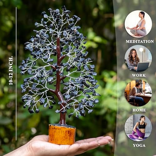 HindCraft Black Tourmaline Healing Crystal Tree | Artificial Plant for Home & Office Decoration | Feng Shui Money Tree for Positive Energy | Unique Gift for Men & Women – Birthday Gift - Image 2