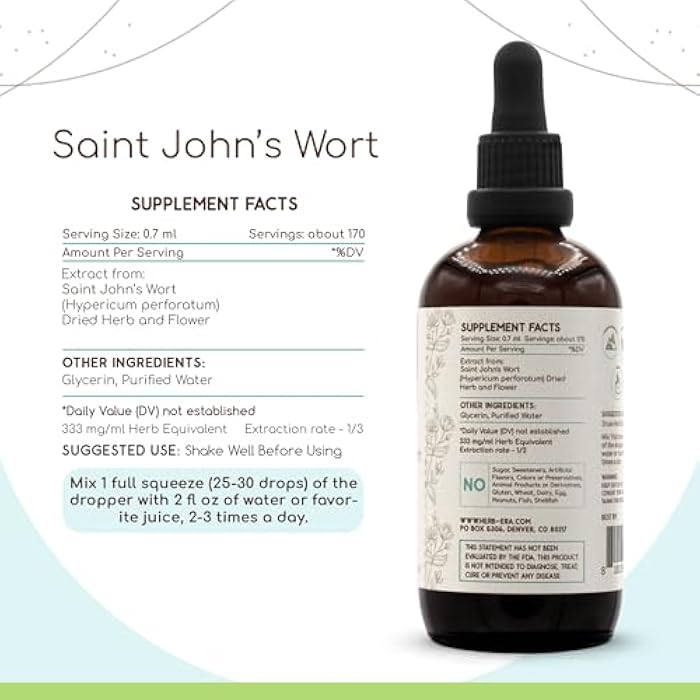 HerbEra St. John's Wort B120 Alcohol-Free Herbal Extract Tincture, Super-Concentrated Saint John's Wort (Hypericum Perforatum) Dried Herb (4 fl oz) - Image 3