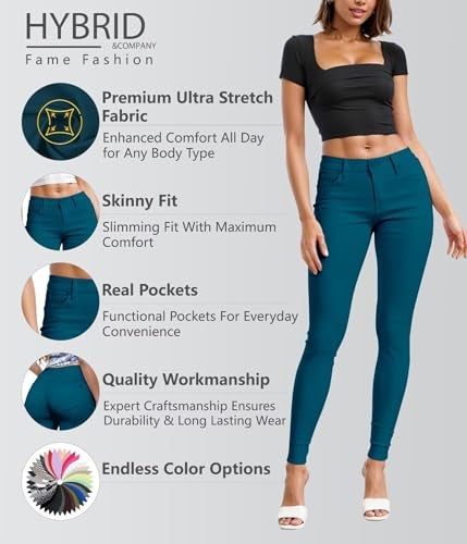Hybrid & Company Womens Hyper Ultra Stretch Comfy Skinny Leg Work Casual Pants P44876SK Teal S - Image 2