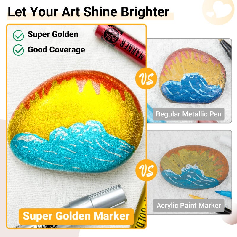 SAKEYR Super Golden Metallic Paint Markers, 12 Colors Sparkle Metallic Glitter Markers, Acrylic Paint Pens for Rock Painting, Glass, Wood, Fabric, Black Paper, Cards, Scrapbook, DIY Art Crafts (2-3mm) - Image 5
