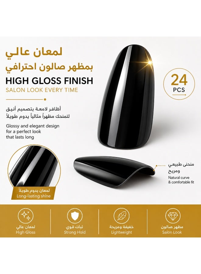 ZENORA Black Self Adhesive Nails 24 PCS – Glossy Press On Nails with Strong Adhesive, Salon Style Fake Nails, Easy Apply Reusable Artificial Nails Kit for Women - Image 3