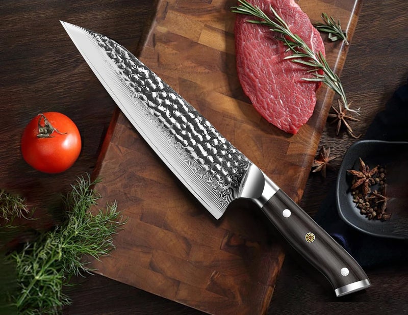 BRODARK Japanese Chef Knife, Damascus Chef Knife 8 inch with Japanese VG-10 Steel Core, Ultra-Sharp Professional Kitchen Knife, Handcrafted with Ebony Wood Handle, Holiday Gifts - Image 5