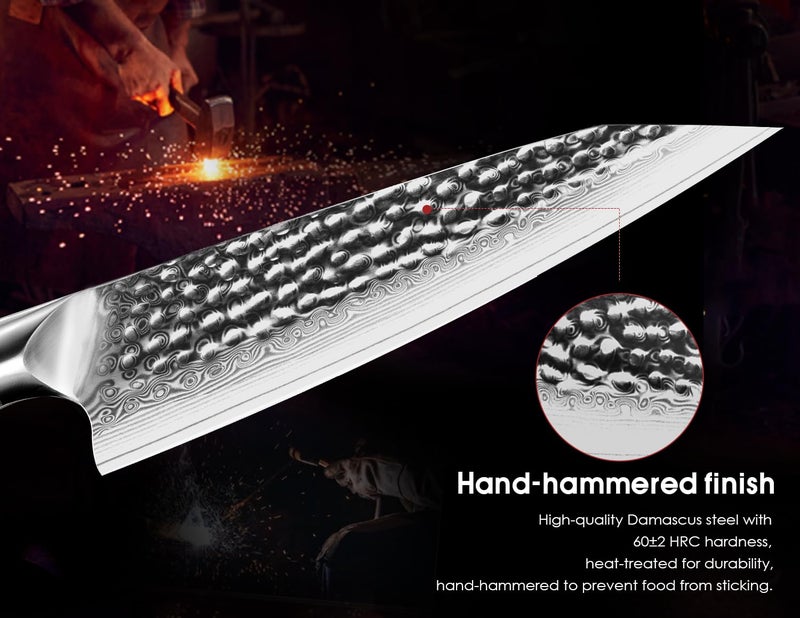 BRODARK Japanese Chef Knife, Damascus Chef Knife 8 inch with Japanese VG-10 Steel Core, Ultra-Sharp Professional Kitchen Knife, Handcrafted with Ebony Wood Handle, Holiday Gifts - Image 2