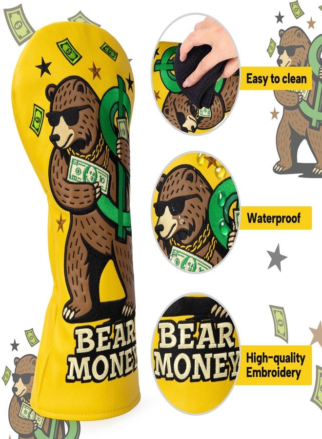 brdejc Golf Club Cover Exquisite Embroidery Dollar Bears Driver Covers Fariway Wood Headcover Hybrid Cover Leather Golf Headcovers for Men Women Gift (for Driver) - Image 4