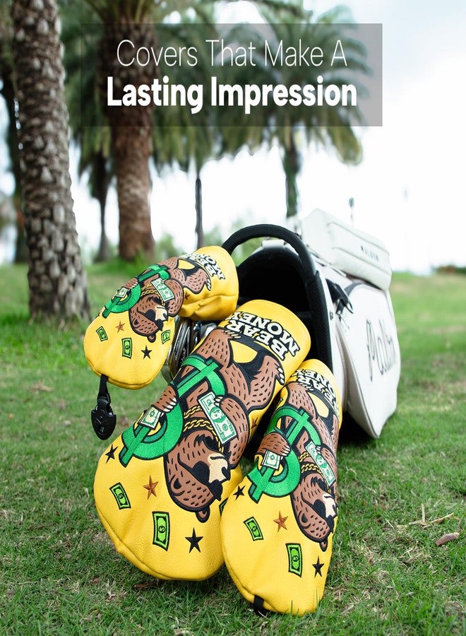 brdejc Golf Club Cover Exquisite Embroidery Dollar Bears Driver Covers Fariway Wood Headcover Hybrid Cover Leather Golf Headcovers for Men Women Gift (for Driver) - Image 5