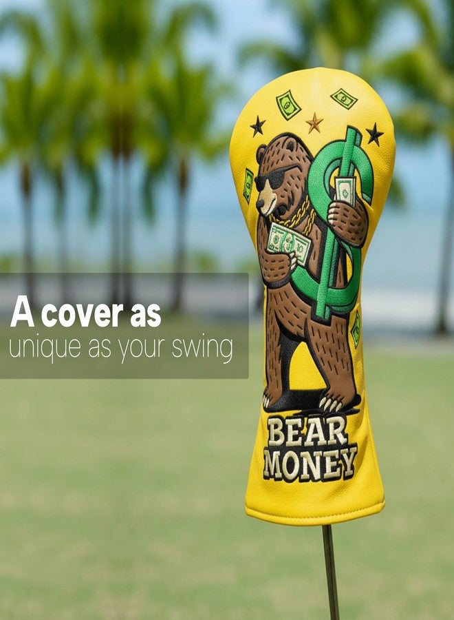 brdejc Golf Club Cover Exquisite Embroidery Dollar Bears Driver Covers Fariway Wood Headcover Hybrid Cover Leather Golf Headcovers for Men Women Gift (for Driver) - Image 3