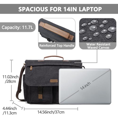 VASCHY Messenger Bag for Men, Water Resistant Canvas 14inch Laptop Shoulder Commuter Bag for Men and Women Dark Gray - Image 3