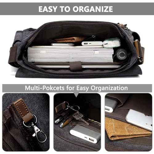 VASCHY Messenger Bag for Men, Water Resistant Canvas 14inch Laptop Shoulder Commuter Bag for Men and Women Dark Gray - Image 4