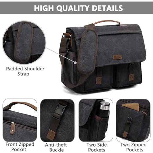 VASCHY Messenger Bag for Men, Water Resistant Canvas 14inch Laptop Shoulder Commuter Bag for Men and Women Dark Gray - Image 5